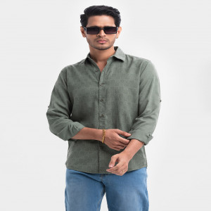 Olive Green Cotton Long Sleeve Casual Shirt